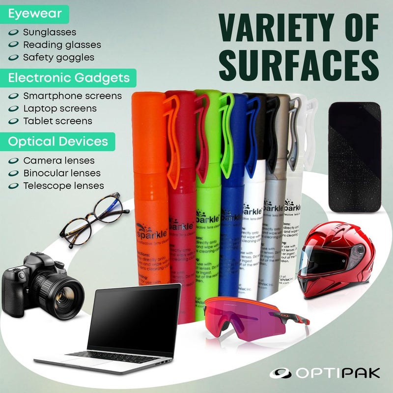 OPTIPAK Sparkle Anti-Reflective Safe Pen Lens Cleaner Spray kit - (3) 0.3oz Glasses Cleaner Pen Spray & (2) Microfiber Cloth for Eyeglasses, Sunglasses, Lenses, Screens and Camera Cleaning Kit (5 Piece Set) - Image 5